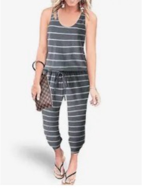 Pants - Striped Gray Women’s Sleeveless Jumpsuit
